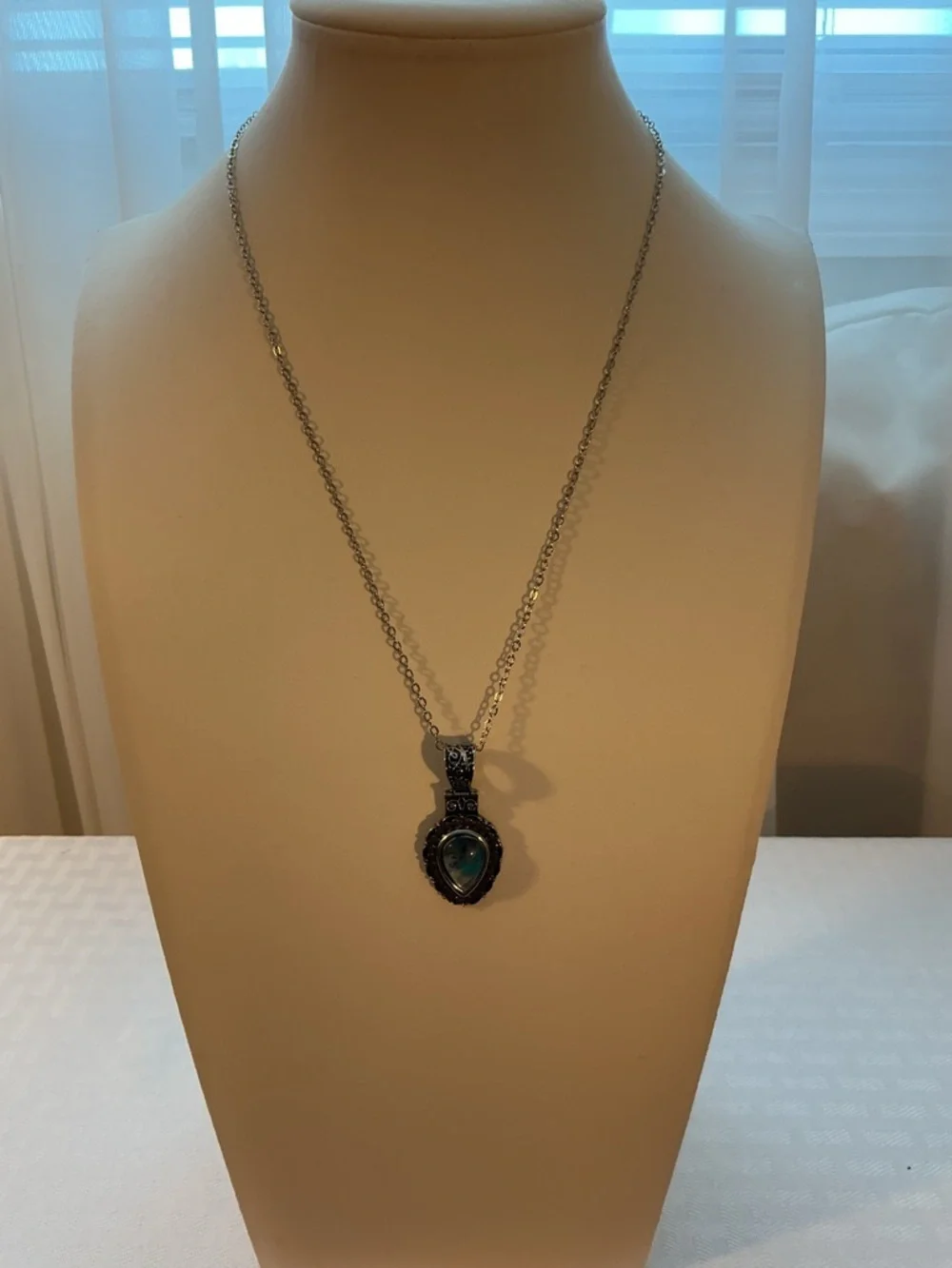 Lab Created Opal Silver Tone Pendant Necklace